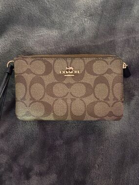 Coach Signature Brown and Black Canvas Wristlet